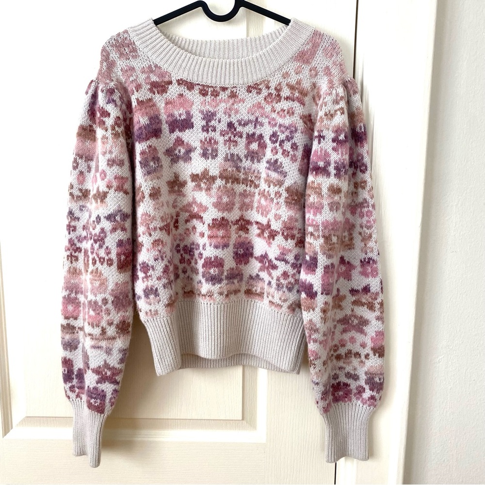 $395 LoveShackFancy Kirsten Wool/Alpaca Printed Pullover Ribbed Sweater size M - Picture 4 of 14